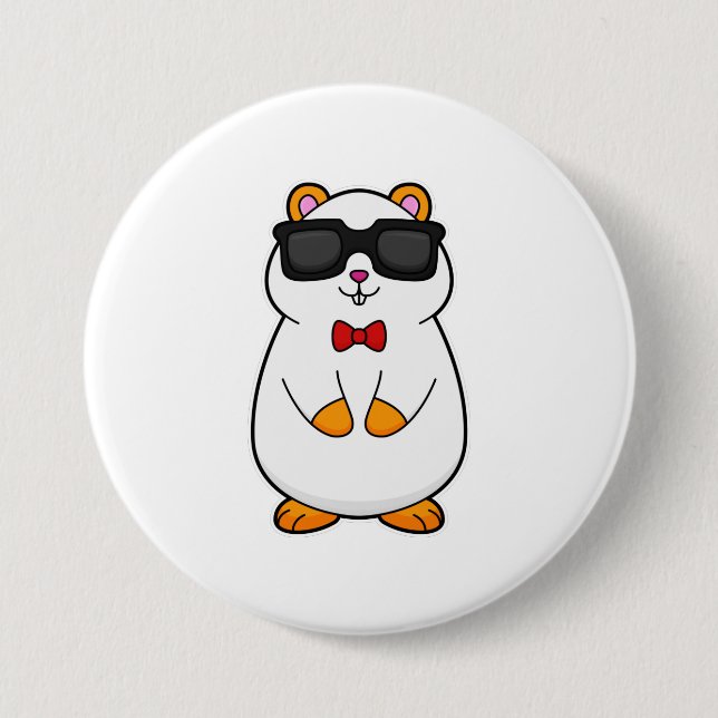 Hamster mit Sonnenbrille & Bow-Krawatte Button (Vorderseite)
