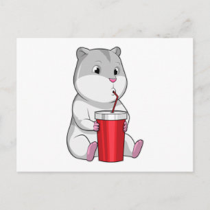 Hamster mit Tasse und Trinkhalm Postkarte