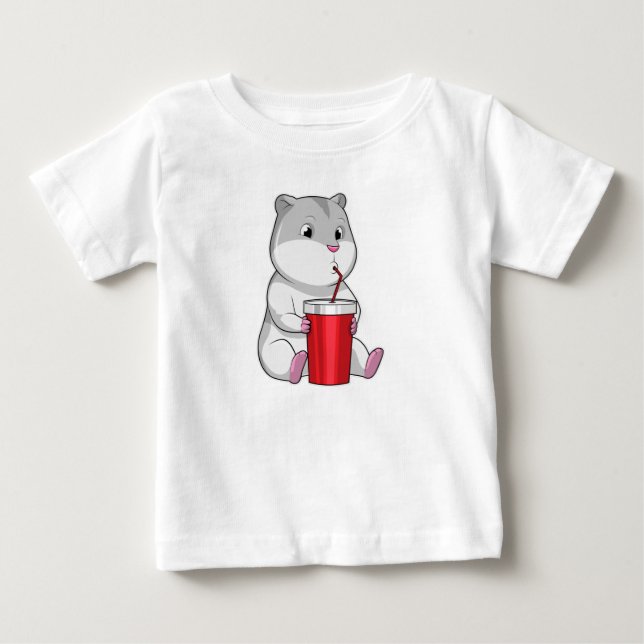 Hamster mit Tasse und Trinkstroh Baby T-shirt (Vorderseite)
