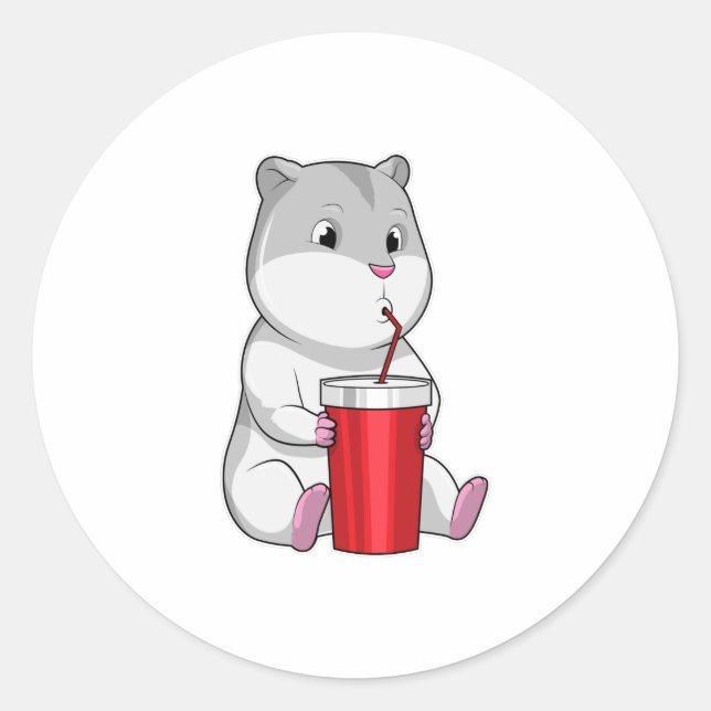 Hamster mit Tasse und Trinkstroh Runder Aufkleber (Vorderseite)