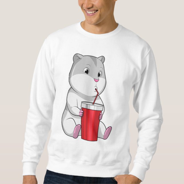 Hamster mit Tasse und Trinkstroh Sweatshirt (Vorderseite)