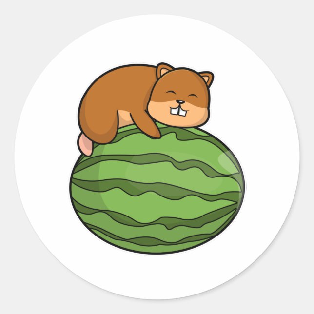 Hamster mit Watermelon Runder Aufkleber (Vorderseite)