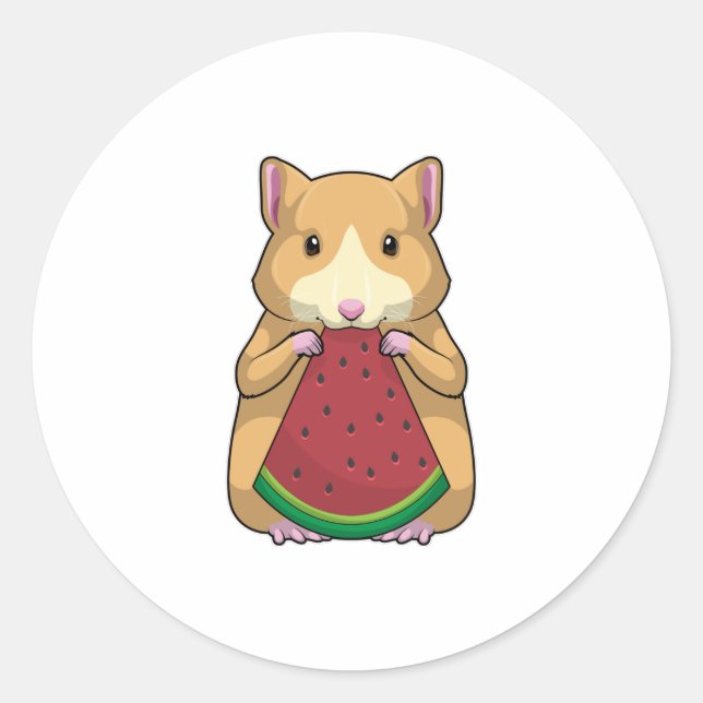 Hamster mit Watermelon Runder Aufkleber (Vorderseite)