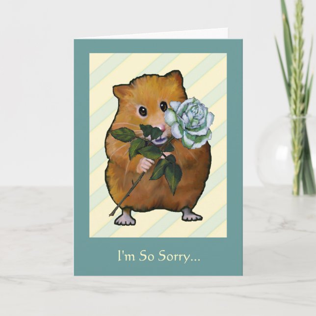 HAMSTER mit weißem Rose, es tut mir leid...Entschu Karte (Vorderseite)