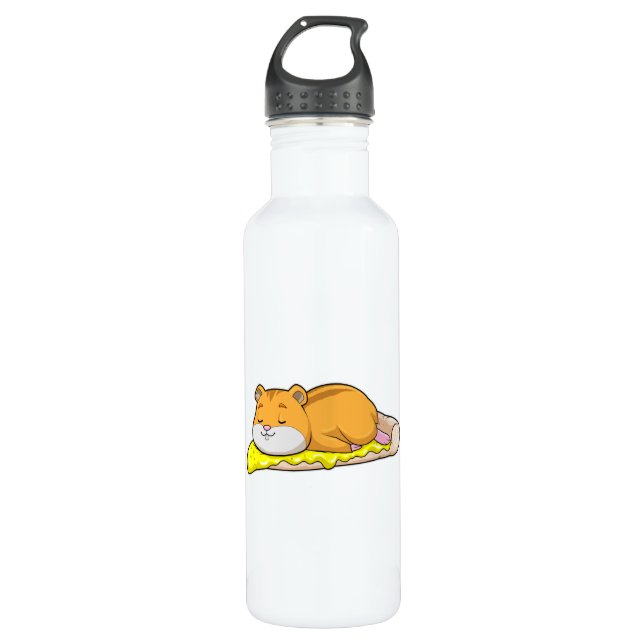 Hamster & Pizza mit Käse Edelstahlflasche (Vorderseite)