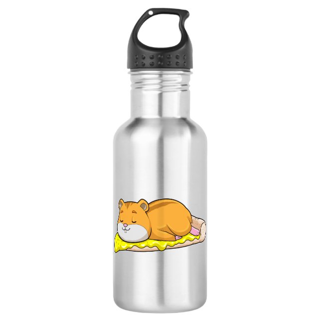 Hamster & Pizza mit Käse Edelstahlflasche (Vorderseite)