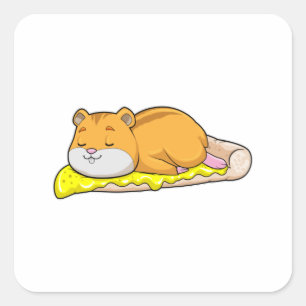 Hamster & Pizza mit Käse Quadratischer Aufkleber