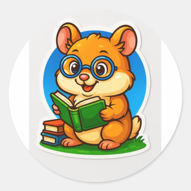 Hamster Reading Sticker (Vorderseite)