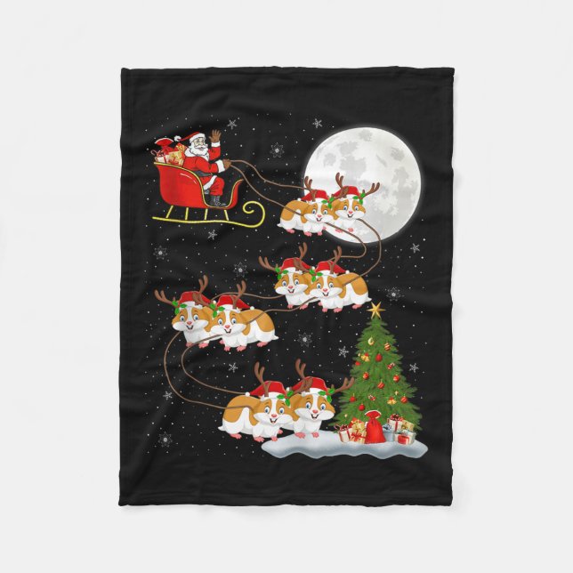 Hamster Santa Sleigh Flying Funny Magical Christma Fleecedecke (Vorderseite)