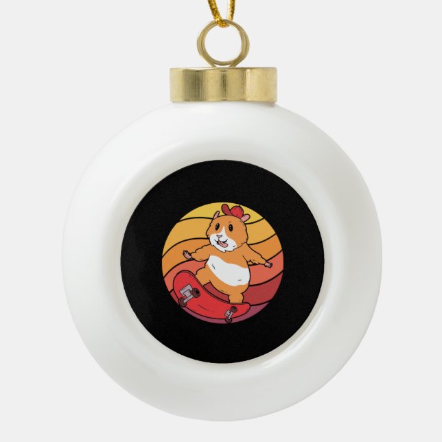 Hamster Skateboard Retro Keramik Kugel-Ornament (Vorderseite)