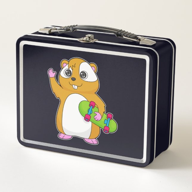 Hamster Skater Skateboard Metall Brotdose (Vorderseite)