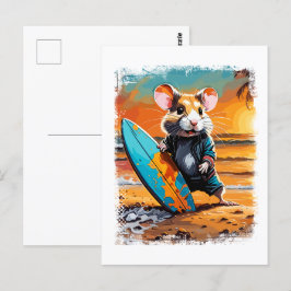 Hamster Surfen Niedliche Farbige Comic Illustratio Postkarte