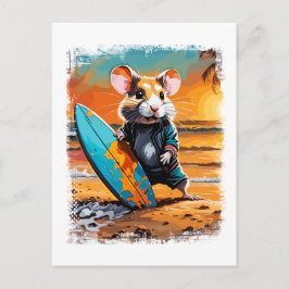 Hamster Surfen Niedliche Farbige Comic Illustratio Postkarte