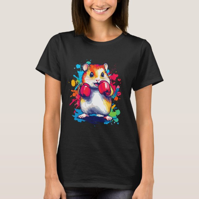 Hamster Tragen Boxhandschuhe Farben Kunst T-Shirt (Vorderseite)