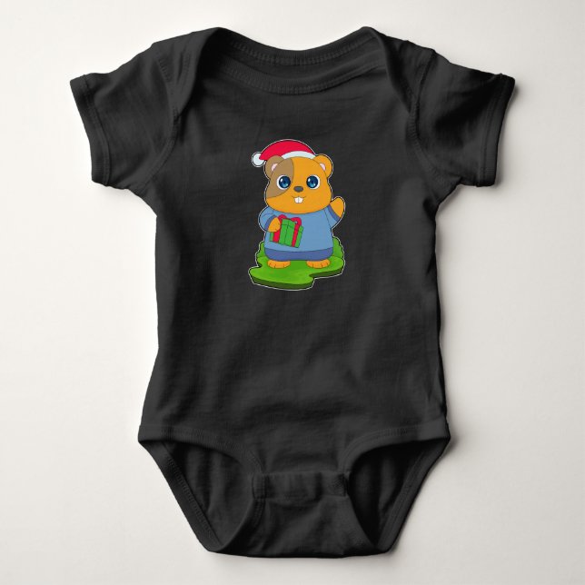Hamster Weihnachts-Weihnachtsmannmütze Baby Strampler (Vorderseite)