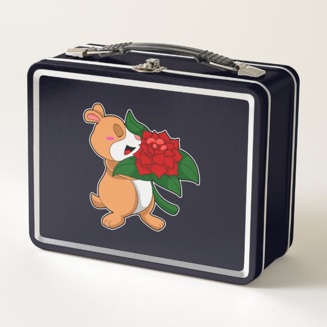 Hamster with Flower Rose Metall Brotdose (Vorderseite)