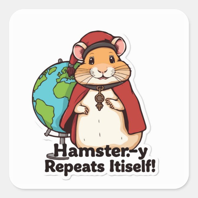 Hamster-y wiederholt sich! - Quirky Hamster Quadratischer Aufkleber (Vorderseite)
