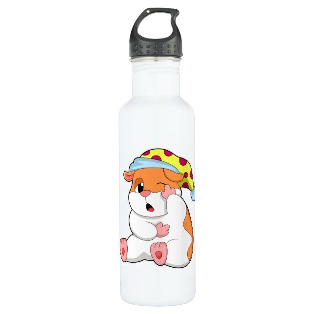 Hamster zum Schlafen mit Schlafmütze Edelstahlflasche (Vorderseite)