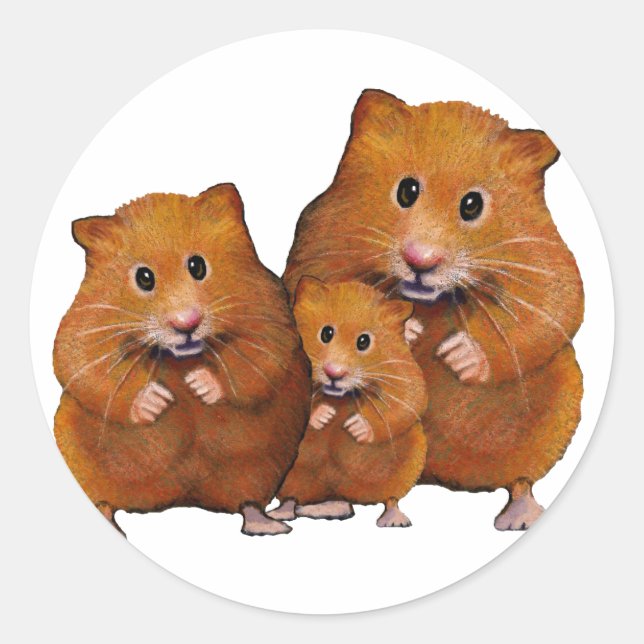 Hamsterfamilie von drei: Niedlich: Farbstift Runder Aufkleber (Vorderseite)