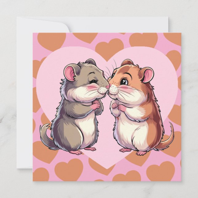 Hamsters Küssen Valentinstag Herz-Liebe Karte (Vorderseite)