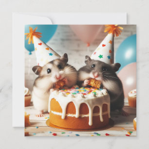 Hamsters mangeant gâteau invitation anniversaire