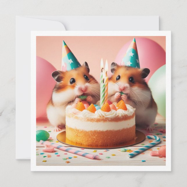 Hamsters mangeant gâteau invitation anniversaire (Devant)