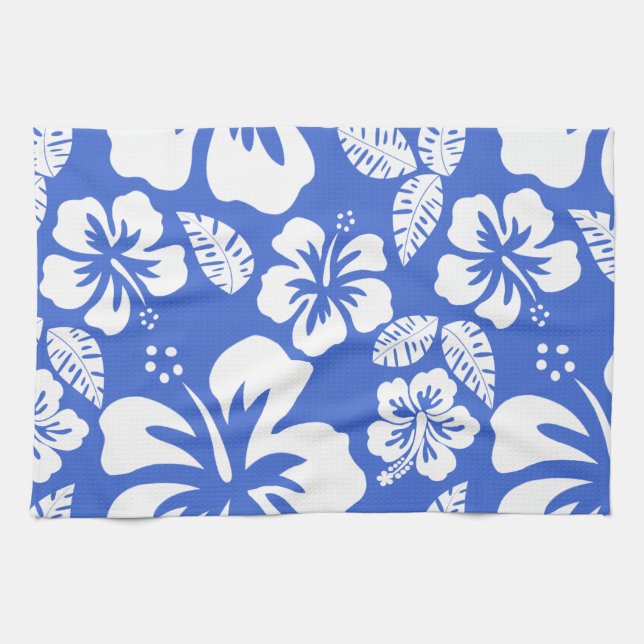 Han Blue Hawaiian Tropical Hibiskus Küchentuch (Horizontal)