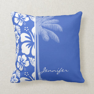 Han Blue Hawaiian Tropical Hibiskus; Palm Kissen