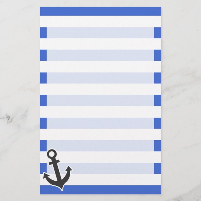 Han Blue Horizontal Stripes; Nautical Anchor Briefpapier (Vorderseite)