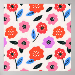 Han zeichnet Blumenmuster Poster