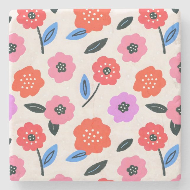 Han zeichnet Blumenmuster Steinuntersetzer (Vorderseite)