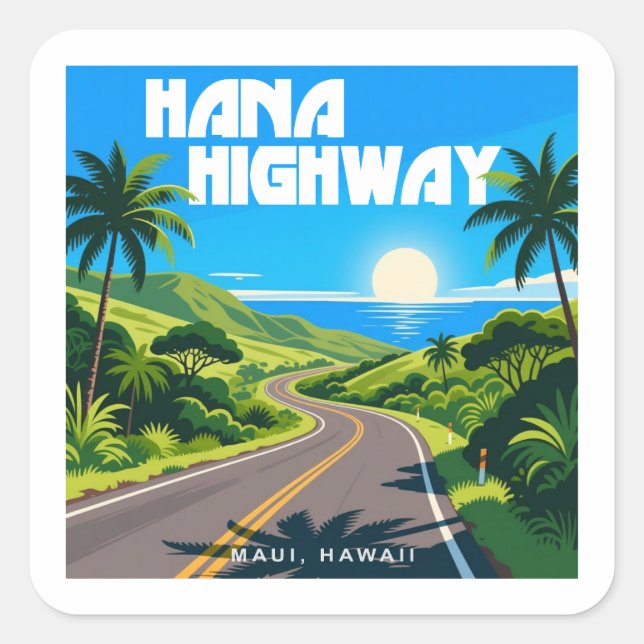 Hana Highway Maui Hawaii Landschaft Quadratischer Aufkleber (Vorderseite)