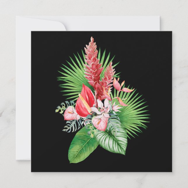 Hana hou! (Schwarze) Hawaiianische Blume Einladung (Vorderseite)