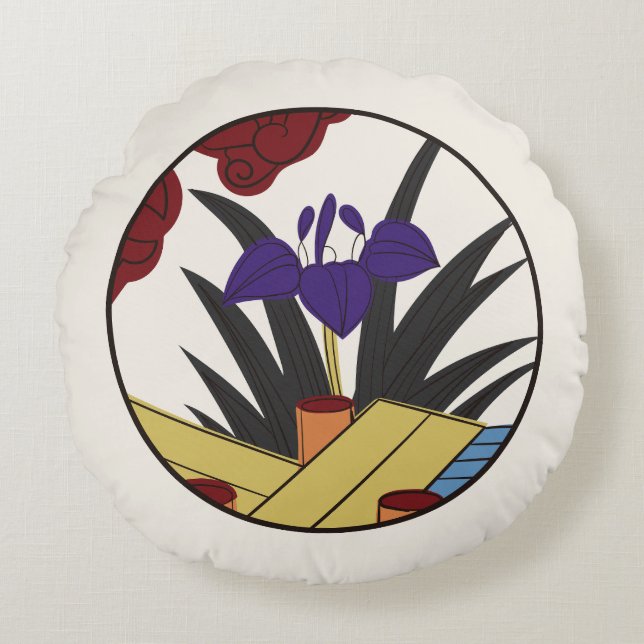 Hanafuda "Ayame-ni-yatsuhashi" Rundes Kissen (Vorderseite)