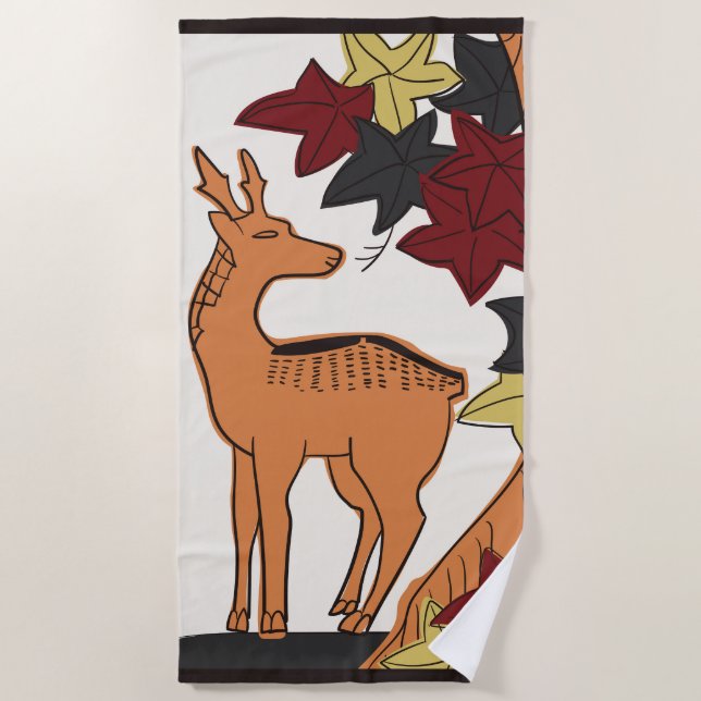 Hanafuda "Momiji-ni-shika" Strandtuch (Vorderseite)