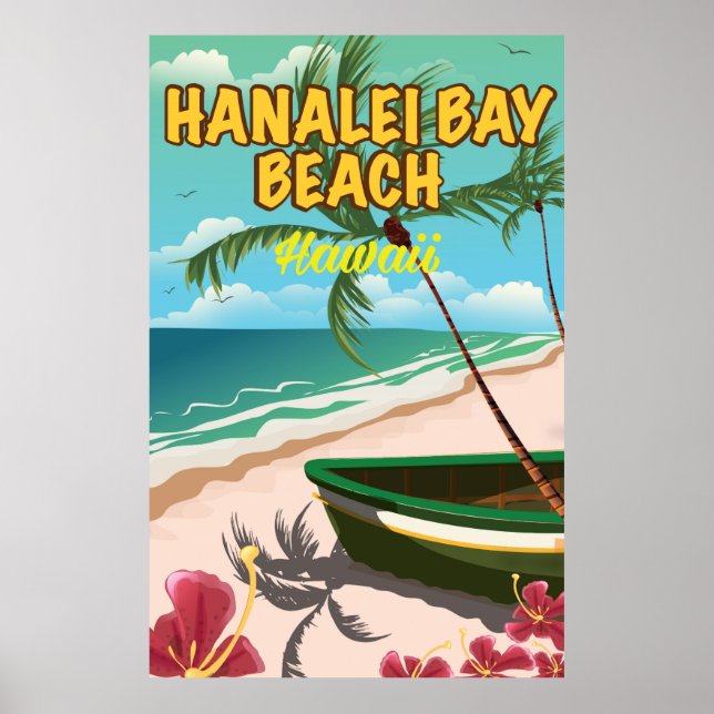 Hanalei Bay Beach Hawaii Reiseplakat Poster (Vorne)