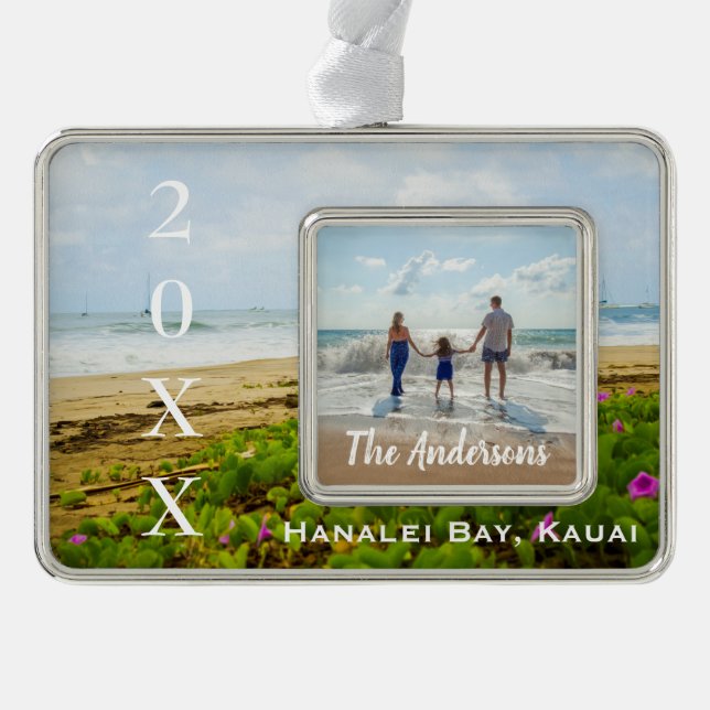 Hanalei Bay Boats, Kauai Hawaii Jahr/Text Foto Rahmen-Ornament Silber (Vorderseite)