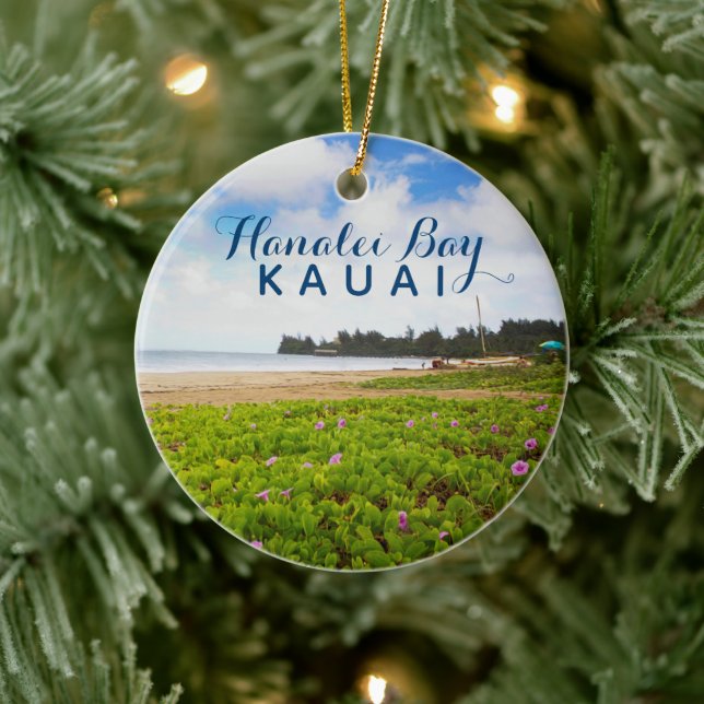 Hanalei Bay Kauai Hawaii 2 Foto Jahr Keramik Ornament (Baum)