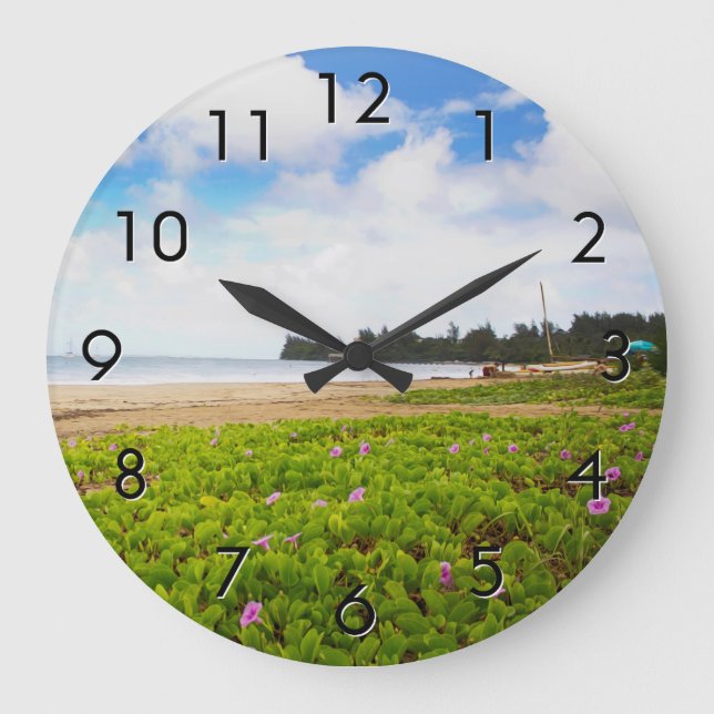 Hanalei Bay, Kauai Hawaii Beach Blume Große Wanduhr (Vorderseite)
