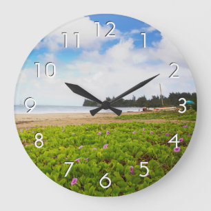 Hanalei Bay, Kauai Hawaii Beach Blume Große Wanduhr