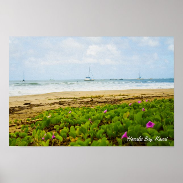 Hanalei Bay Kauai Hawaii ・ Beach & Boats Scene Poster (Vorne)