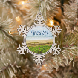 Hanalei Bay Kauai Hawaii Beach + Boote Schneeflocken Zinn-Ornament