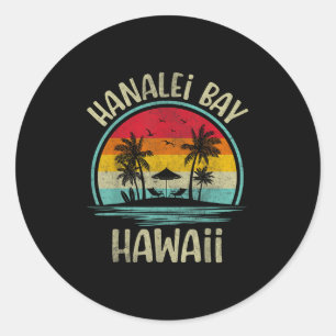 Hanalei, Bay Strand Hawaii Palme Familie Sommer  Runder Aufkleber