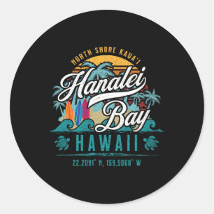 Hanalei Byy North Shore Kauai Hawaii Retro Sun Sur Runder Aufkleber