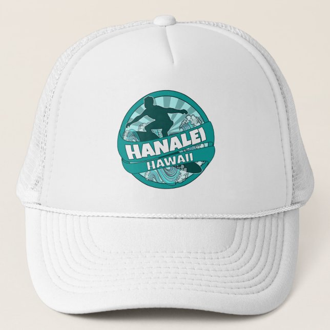 Hanalei Hawaii aquamarines Surflogo Truckerkappe (Vorderseite)