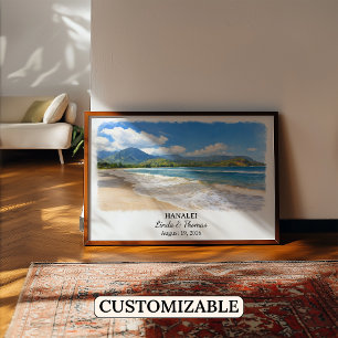 Hanalei Hawaii Poster, Aquarell, Maßanfertigung Poster