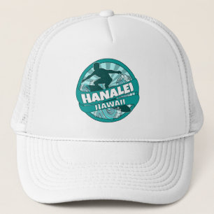 Hanalei Hawaii turquoise surfer logo casquette