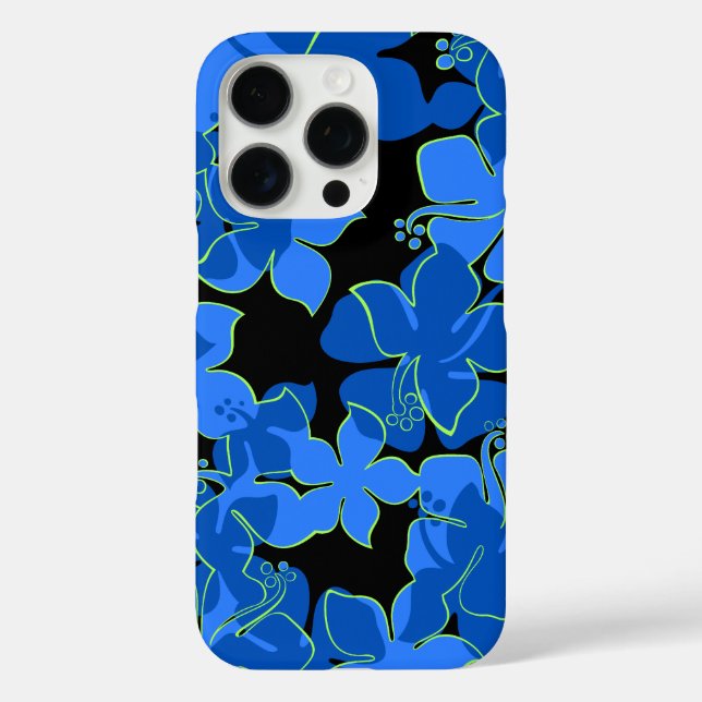 Hanalei Hawaiian Hibiskus Floral Blue iPhone 16 Pro Hülle (Rückseite)