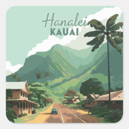 Hanalei Kauai Hawaii Bay Mountains Green Quadratischer Aufkleber