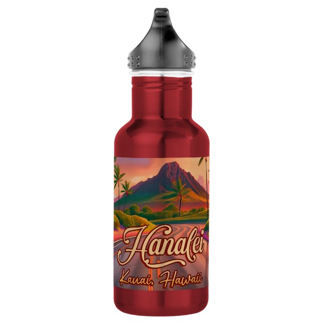 Hanalei Kauai Hawaii Retro Volcano Road 1950s Edelstahlflasche (Rechts)